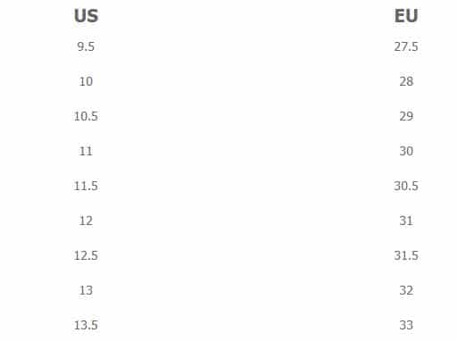 دليل جدول مقاسات منتجات نمشي EU-Us