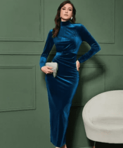 فستان قطيفة أزرق