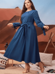 أرقى فساتين سواريه للمحجبات لونها ازرق روعة