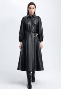 فستان جلد اسود للمحجبات