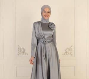 فستان سواريه للمحجبات رمادي