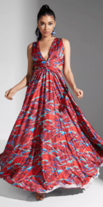 فستان احمر مشجر طويل نمشي