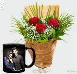 باقة ورد كومبو مع كوب مطبوع