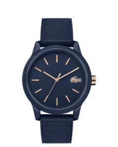 ساعة يد بعقارب وسوار من السيليكون من لاكوست