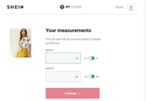 تسجيل مقاساتك في شي ان