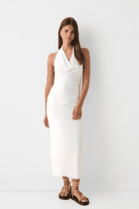 أبسط فستان ميدي بفتحة صدر هالتر