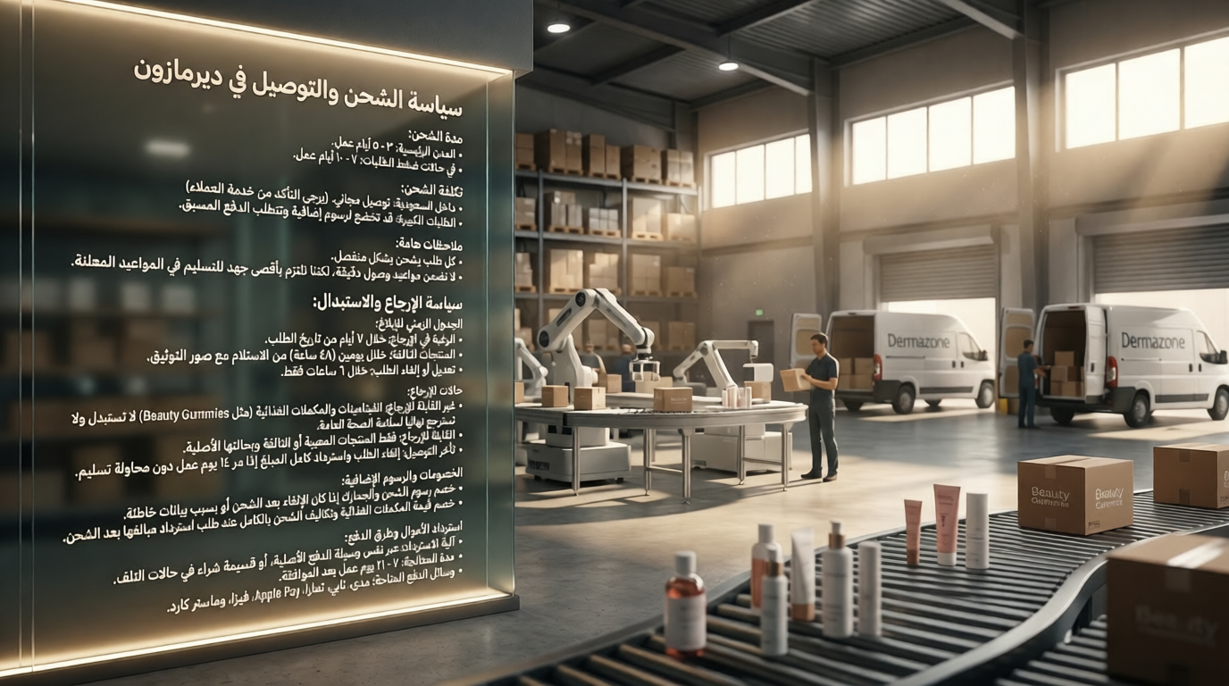 سياسة الشحن والتوصيل في ديرمازون