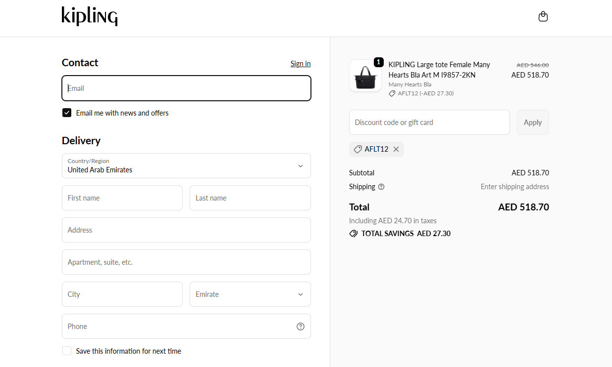 My Kipling UAE Purchase Journey