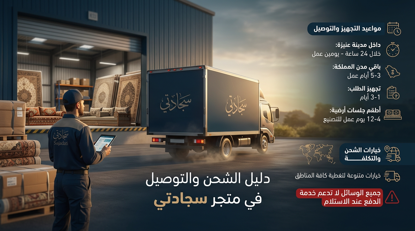 دليل الشحن والتوصيل المتوفرة في متجر سجادتي