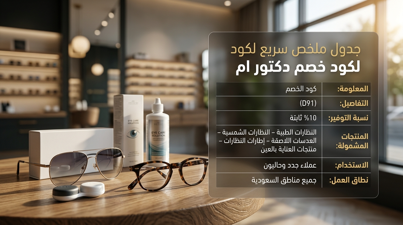 جدول ملخص سريع لكود خصم دكتور ام