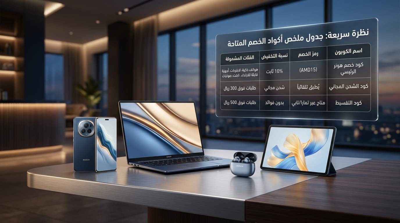 جدول ملخص أكواد الخصم المتاحة