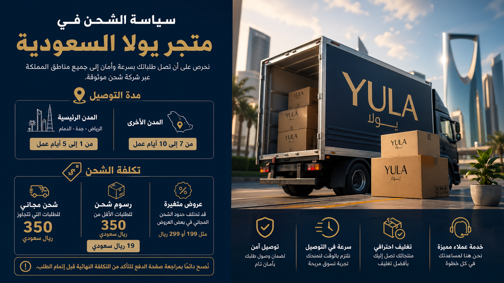 سياسة الشحن في متجر يولا السعودية