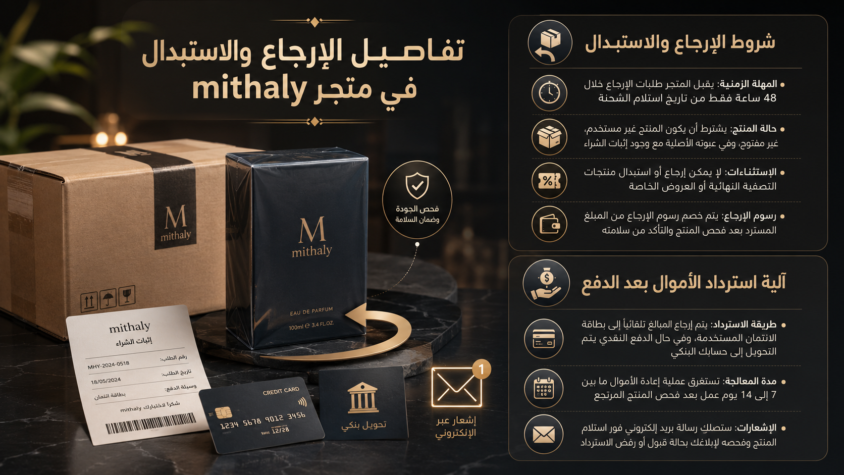 تفاصيل الإرجاع والاستبدال في متجر mithaly