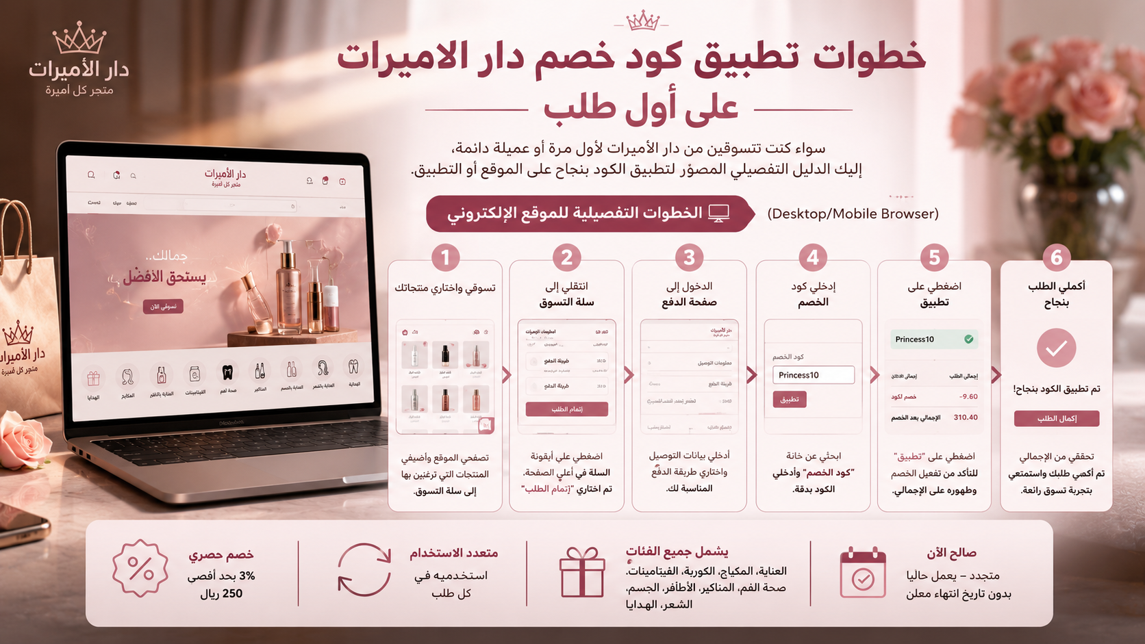 خطوات تطبيق كود خصم دار الاميرات