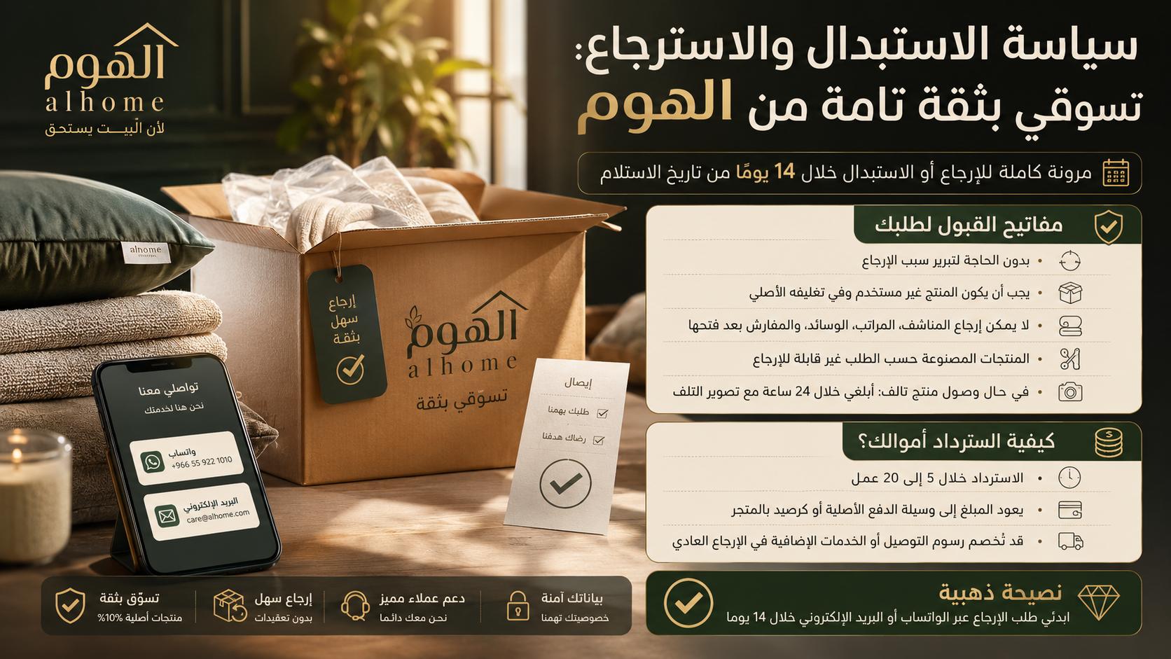 سياسة الاستبدال والاسترجاع في متجر الهوم
