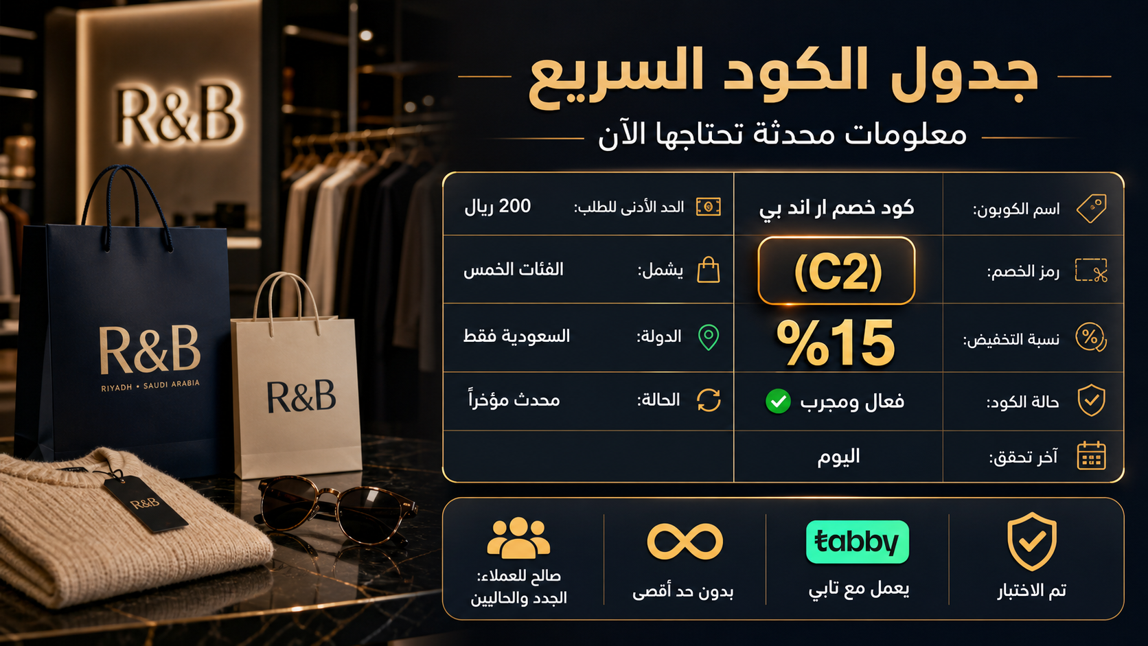 ملخص كود خصم ار اند بي