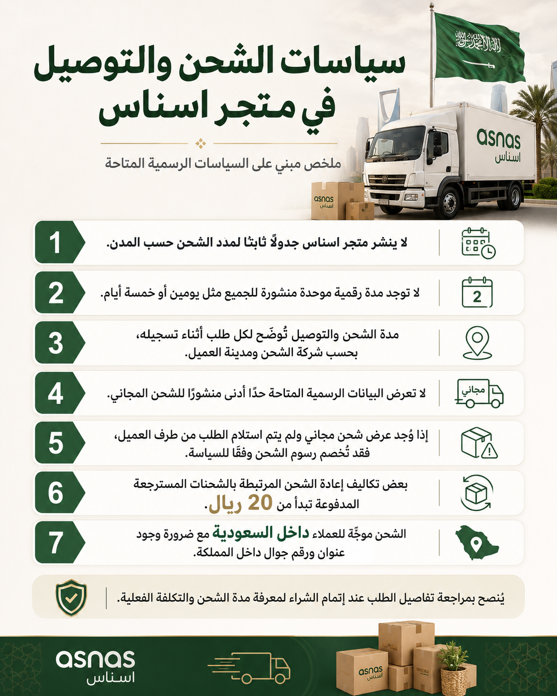 سياسات الشحن والتوصيل في متجر اسناس